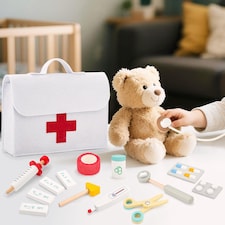 Wooden Pretend Play Doctor Set – Portable Medical Case with Realistic Wooden Tools thumbnail 6