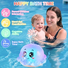Octopus Bath Time Toy for Babies Toddler Light Up Floating Fountain with Spraying Water Multicolour LED Lights (Blue) thumbnail 3