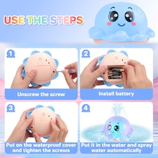 Octopus Bath Time Toy for Babies Toddler Light Up Floating Fountain with Spraying Water Multicolour LED Lights (Blue) thumbnail 6