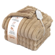 Igenix Luxury Heated Throw 160 x 130 cm, 120W, Polyester, 1-9hr Timer, Machine Washable, Latte