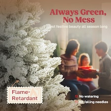 HOMCOM 6ft Snow Flocked Christmas Tree with Realistic Tips, Wide Hinged Xmas Tree with Foldable Metal Stand, Easy Assembly for Home Decor | Green thumbnail 3