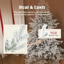 HOMCOM 6ft Snow Flocked Christmas Tree with Realistic Tips, Wide Hinged Xmas Tree with Foldable Metal Stand, Easy Assembly for Home Decor | Green thumbnail 4