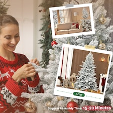 HOMCOM 6ft Snow Flocked Christmas Tree with Realistic Tips, Wide Hinged Xmas Tree with Foldable Metal Stand, Easy Assembly for Home Decor | Green thumbnail 7