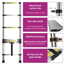 Neo 2.9M / 3.2M / 3.8M / 4.6M Extendable Portable Foldable Telescopic Ladder | Silver | 3.8M thumbnail 4