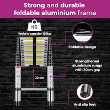 Neo 2.9M / 3.2M / 3.8M / 4.6M Extendable Portable Foldable Telescopic Ladder | Silver | 3.8M thumbnail 5
