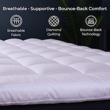 Neo Mattress Topper Soft Memory Foam Plush Bounce Fibre Breathable Diamond Quilted Fabric Elastic Anti Slip Corner Straps Secure Fit All UK Bed Sizes | White | White | Small Double | 1 thumbnail 2