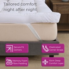 Neo Mattress Topper Soft Memory Foam Plush Bounce Fibre Breathable Diamond Quilted Fabric Elastic Anti Slip Corner Straps Secure Fit All UK Bed Sizes | White | White | Small Double | 1 thumbnail 3