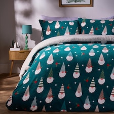 OHS Ultra Soft Christmas Festve Gonk Fleece Duvet Cover Set | Green | King