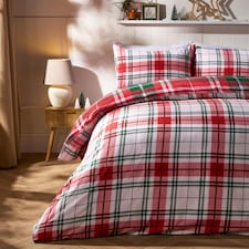 OHS Traditional Christmas Check Brushed Cotton Duvet Cover Set | Red | King thumbnail 2