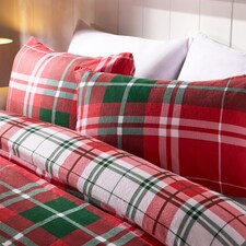 OHS Traditional Christmas Check Brushed Cotton Duvet Cover Set | Red | King thumbnail 4
