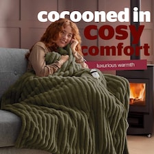 Silentnight Luxury Faux Fur Ribbed Heated Throw, Olive | Green | Olive | One Size | 1 thumbnail 2