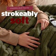 Silentnight Luxury Faux Fur Ribbed Heated Throw, Olive | Green | Olive | One Size | 1 thumbnail 3