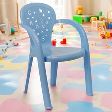 Coloured Plastic Kids Chairs Stackable Nursery Indoor Outdoor Party Garden Play | Blue | 2 Pcs Blue thumbnail 6