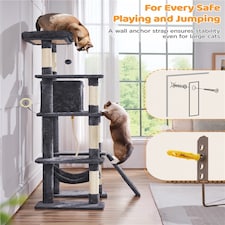 Yaheetech Large Cat Tower with Hammock Scratching Posts Dark Grey thumbnail 6