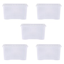 Wham Crystal 5 x 60L Stackable Plastic Storage Boxes with Lids Clear | Clear