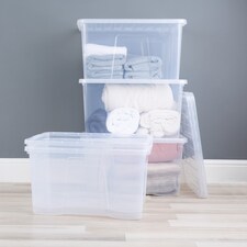 Wham Crystal 5 x 60L Stackable Plastic Storage Boxes with Lids Clear | Clear thumbnail 2