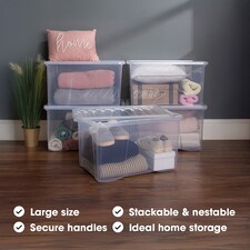 Wham Crystal 5 x 60L Stackable Plastic Storage Boxes with Lids Clear | Clear thumbnail 3