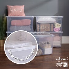 Wham Crystal 5 x 60L Stackable Plastic Storage Boxes with Lids Clear | Clear thumbnail 4