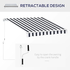 Outsunny Garden Sun Shade Canopy Retractable Awning, 2.5 x 2m, Blue and White thumbnail 4