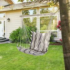 Outsunny Outdoor Hammock Cushioned Chair Patio Swing Seat Wooden Brown Garden thumbnail 2