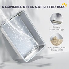 PawHut Stainless Steel Cat Litter Box with Removable Lid, Scoop | Grey | One Size thumbnail 3