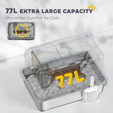 PawHut Stainless Steel Cat Litter Box with Removable Lid, Scoop | Grey | One Size thumbnail 6