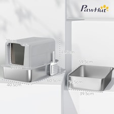 PawHut Stainless Steel Cat Litter Box with Removable Lid, Scoop | Grey | One Size thumbnail 7