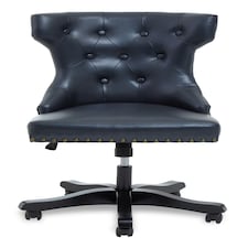 Interiors by Premier Black Leather‑Effect Office Chair, Tufted Wingback Seat with Studded Trim, Height‑Adjustable Swivel Chair Black