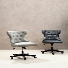 Interiors by Premier Black Leather‑Effect Office Chair, Tufted Wingback Seat with Studded Trim, Height‑Adjustable Swivel Chair Black thumbnail 2