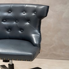 Interiors by Premier Black Leather‑Effect Office Chair, Tufted Wingback Seat with Studded Trim, Height‑Adjustable Swivel Chair Black thumbnail 3