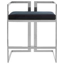 Interiors by Premier Black Velvet Bar Stool With Silver Frame, Art Deco Inspired Stainless Steel Bar Stool, Modern Velvet Seat Black