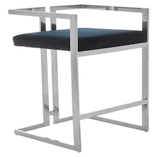 Interiors by Premier Black Velvet Bar Stool With Silver Frame, Art Deco Inspired Stainless Steel Bar Stool, Modern Velvet Seat Black thumbnail 2