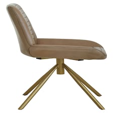 Interiors by Premier Grey Genuine Leather Accent Chair, Channel‑Detailed Grey Leather Upholstery, Gold Iron Legs Accent Seating Grey thumbnail 3