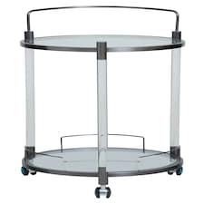 Interiors by Premier Round Drinks Trolley, Two‑Tier Glass Shelves with Acrylic Supports, Mid‑Century Stainless Steel Bar Cart Black