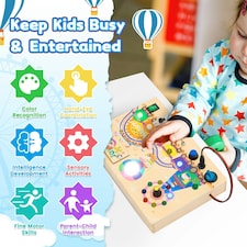 Montessori Wooden Busy Board Light Up Sensory Activity Toy for Toddlers Fine Motor Skills Learning Toy for Ages 1 to4 thumbnail 4