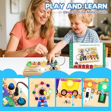 Montessori Wooden Busy Board Light Up Sensory Activity Toy for Toddlers Fine Motor Skills Learning Toy for Ages 1 to4 thumbnail 6