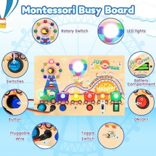 Montessori Wooden Busy Board Light Up Sensory Activity Toy for Toddlers Fine Motor Skills Learning Toy for Ages 1 to4 thumbnail 7