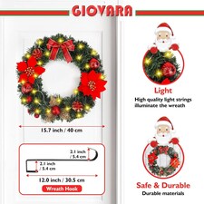 Christmas Wreath, Artificial Door Wreath with 30 LED Lights and Hanger thumbnail 6