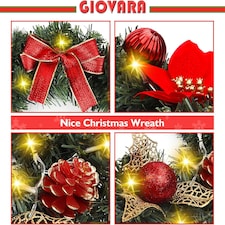 Christmas Wreath, Artificial Door Wreath with 30 LED Lights and Hanger thumbnail 7