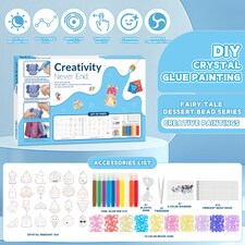 DIY Crystal Jewelry Craft Set for Girls Air Dry Crystal Glue Painting Kit with Cartoon Pendants | Pink thumbnail 5