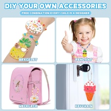 DIY Crystal Jewelry Craft Set for Girls Air Dry Crystal Glue Painting Kit with Cartoon Pendants | Pink thumbnail 6