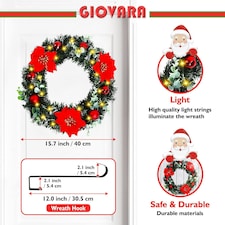 Christmas Wreath, Artificial Door Wreath with LED Lights, Xmas Wreath thumbnail 2