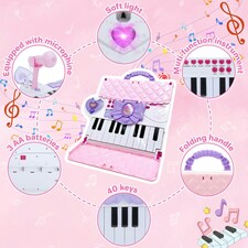 40-Key Folding Piano Keyboard Toy – Portable Electronic Music Toy with Lights & Sound (Pink) thumbnail 3