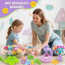 DIY Flower Bouquet Craft Kit for Kids – Decorate with Press Machine, Colorful Petals, Basket & Vase thumbnail 3
