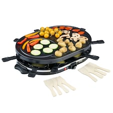 Cooks Professional Electric Raclette Grill with Metal Plate Fondue Pans & Spatulas for Group Dining