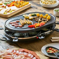 Cooks Professional Electric Raclette Grill with Metal Plate Fondue Pans & Spatulas for Group Dining thumbnail 3