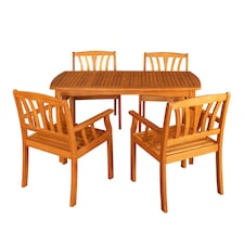 Outdoor 4 Person Rectangular Wooden Dining Table & Chairs Set