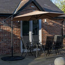 Outdoor 6 Person Rectangular Glass Top Garden Dining Table Chairs With Beige Banana Parasol and Base thumbnail 2