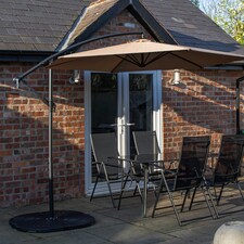 Outdoor 4 Person Rectangular Glass Top Garden Dining Table Chairs With Beige Banana Parasol and Base thumbnail 2