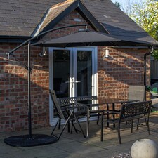 Outdoor 6 Person Rectangular Glass Top Garden Dining Table Benches & Chairs With Black Banana Parasol and Base thumbnail 2